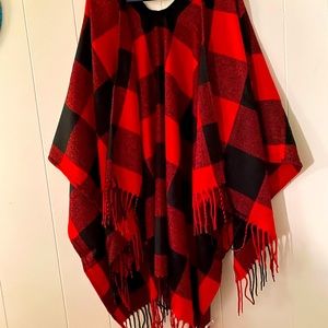 Red and Black Checkered Poncho, brand new, no tags